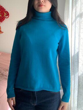 Teal Cotton Turtleneck Sweater